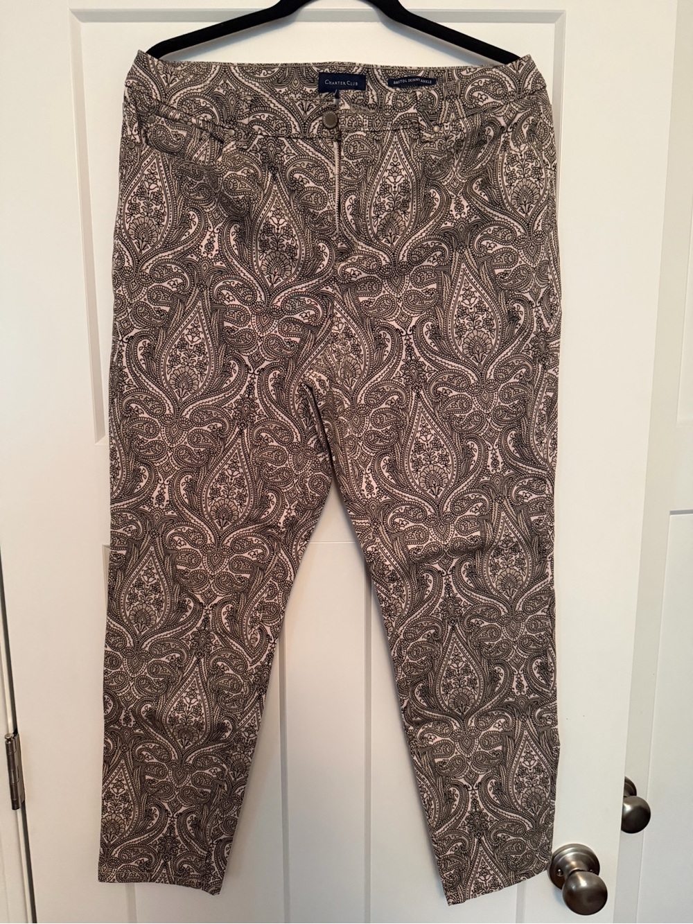 Charter Club Taupe & Cream Paisley Skinny Ankle Pants